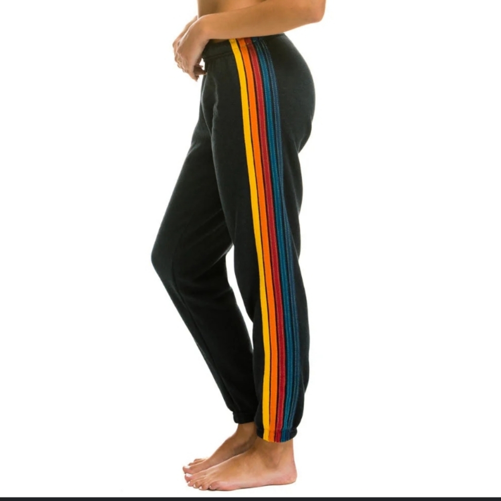 Aviator Nation 5 Stripe Jogger Sweatpants in Charcoal Black Large (10-12)